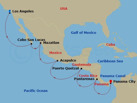 Route map: Sapphire Sojourn &mdash; Los Angeles to Panama City