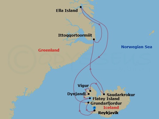 National Parks of Greenland & Iceland route map