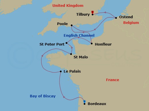 Wonders of Europe: Bordeaux to London route map