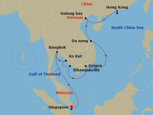 Thailand, Cambodia & Vietnam &mdash; Route Map