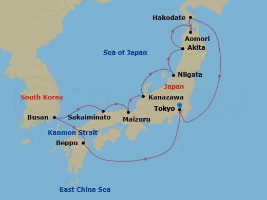Sea of Japan & Cherry Blossoms &mdash; Route Map