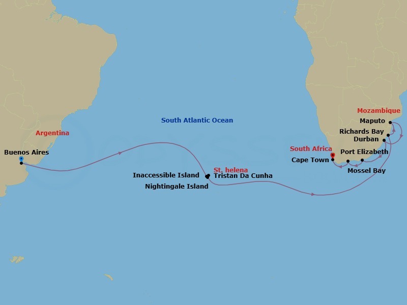 South Atlantic Isles & Southern African Gems &mdash; Route Map
