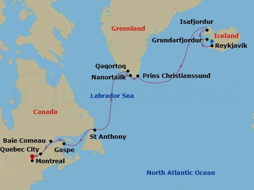 Iceland & Canada Fall Foliage &mdash; Route Map