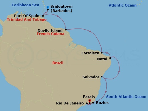Exploring Trinidad, French Guiana & Coastal Brazil &mdash; Route Map