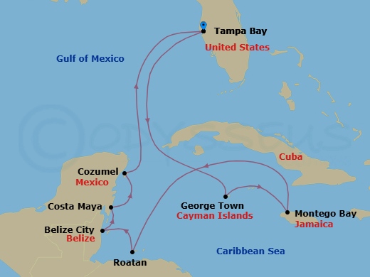 Route map: Shimmering Reefs, Mighty Ruins — Roundtrip Tampa