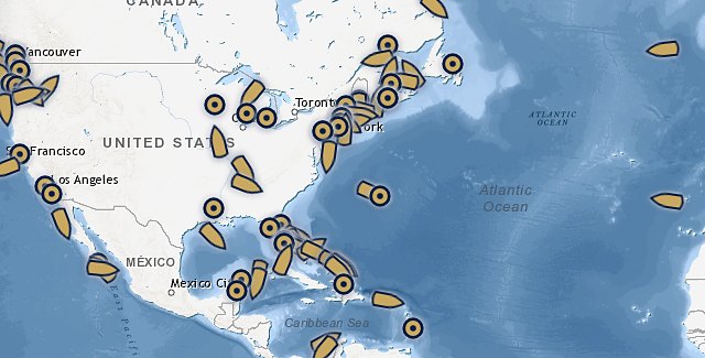 Live map of cruise ships at sea across North America and the Atlantic