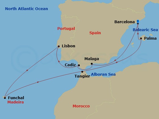 Spain, Portugal & Morocco route map