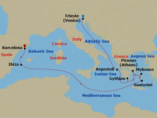 Route map: Spotlight on Wellness & Longevity — Venice (Trieste) to Barcelona