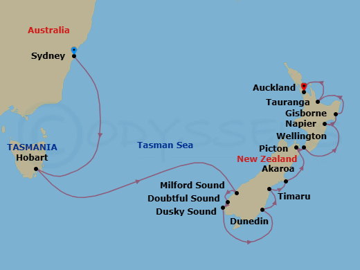 Route map: Surf & Santa &mdash; Sydney to Auckland