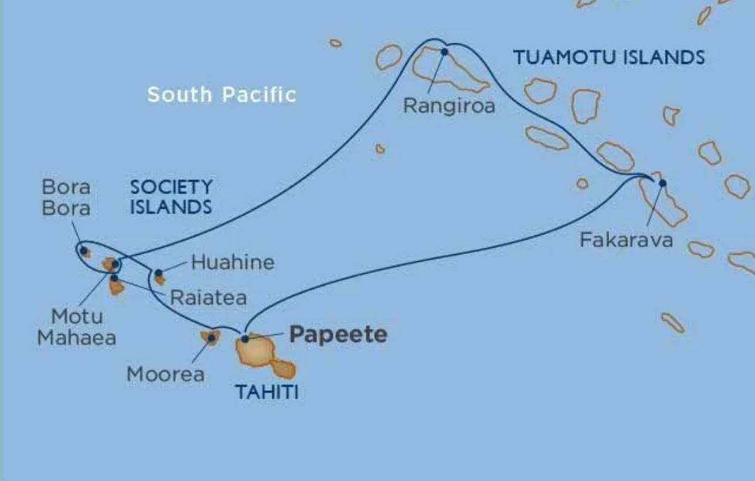 Tahiti & the Tuamotu Islands route map
