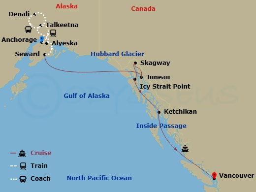 Tastes of Alaska Cruisetour route map
