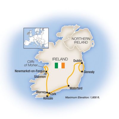 Route map: Shannon &middot; Blarney &middot; Cork &middot; Waterford &middot; Dublin