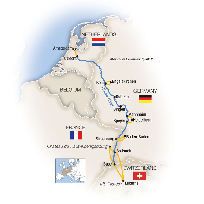 Route map: Amsterdam &middot; Cologne &middot; Heidelberg &middot; Strasbourg &middot; Basel