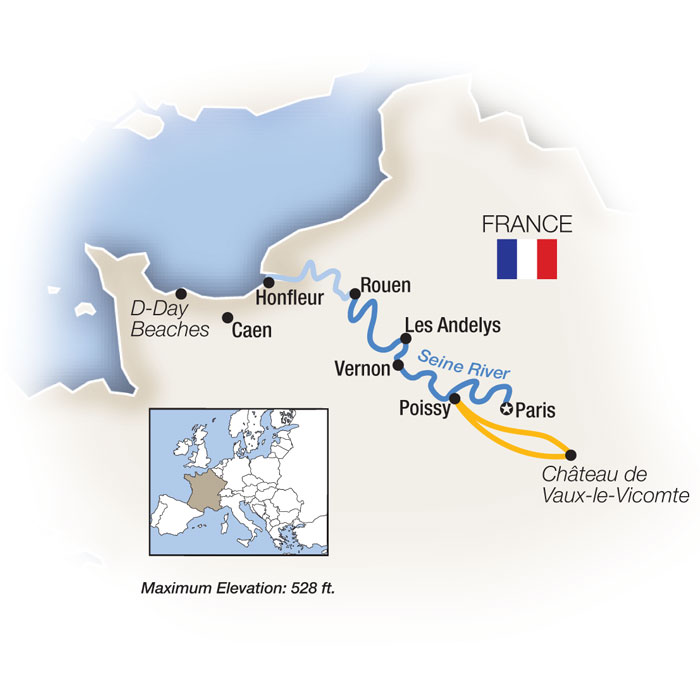 Route map: Paris &middot; Rouen &middot; Normandy Beaches &middot; Les Andelys