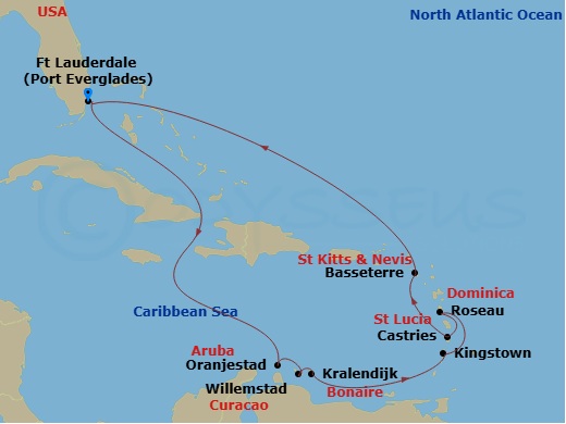 Ultimate Southern Caribbean Holiday route map