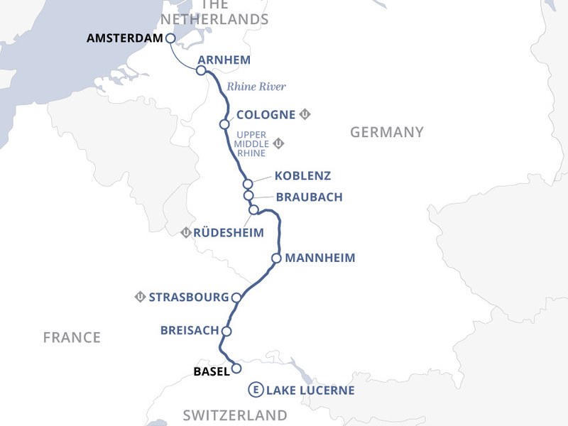 Castles Along the Rhine itinerary map