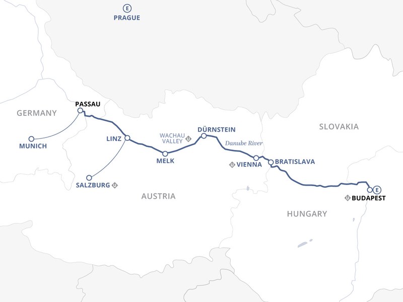 Enchanting Danube itinerary map