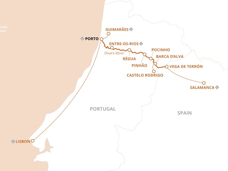 Portugal, Spain and the Douro River itinerary map