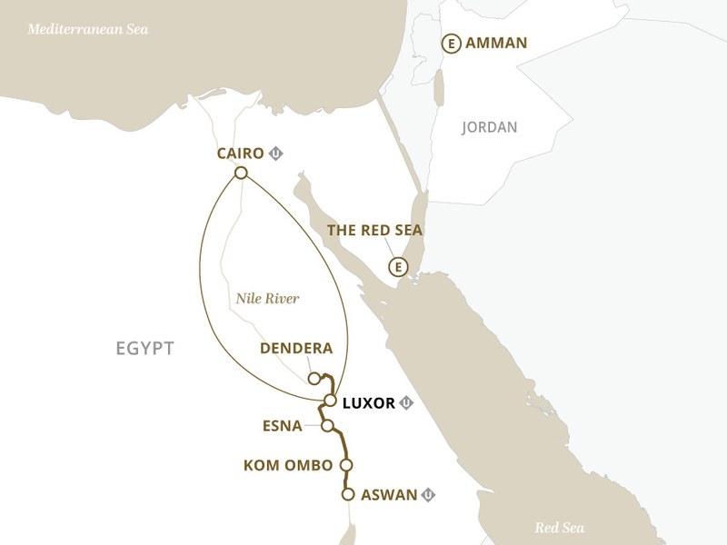 Splendors of Egypt and the Nile itinerary map