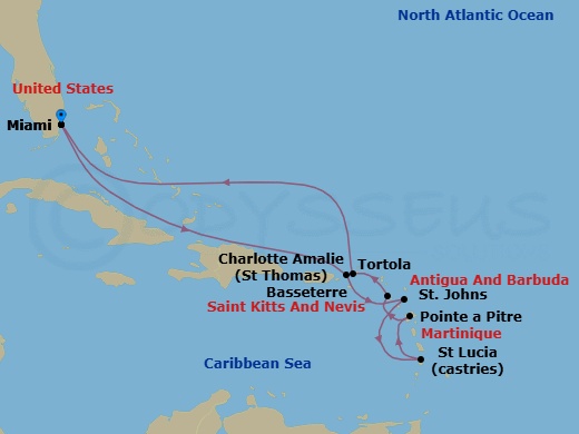 Route map: Virgin Islands Voyage &mdash; Roundtrip Miami