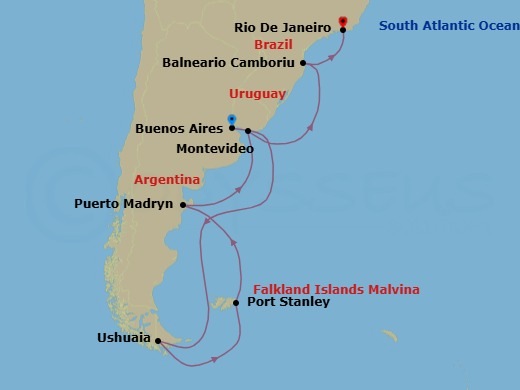 Wild Falkland Islands & South America — Route Map
