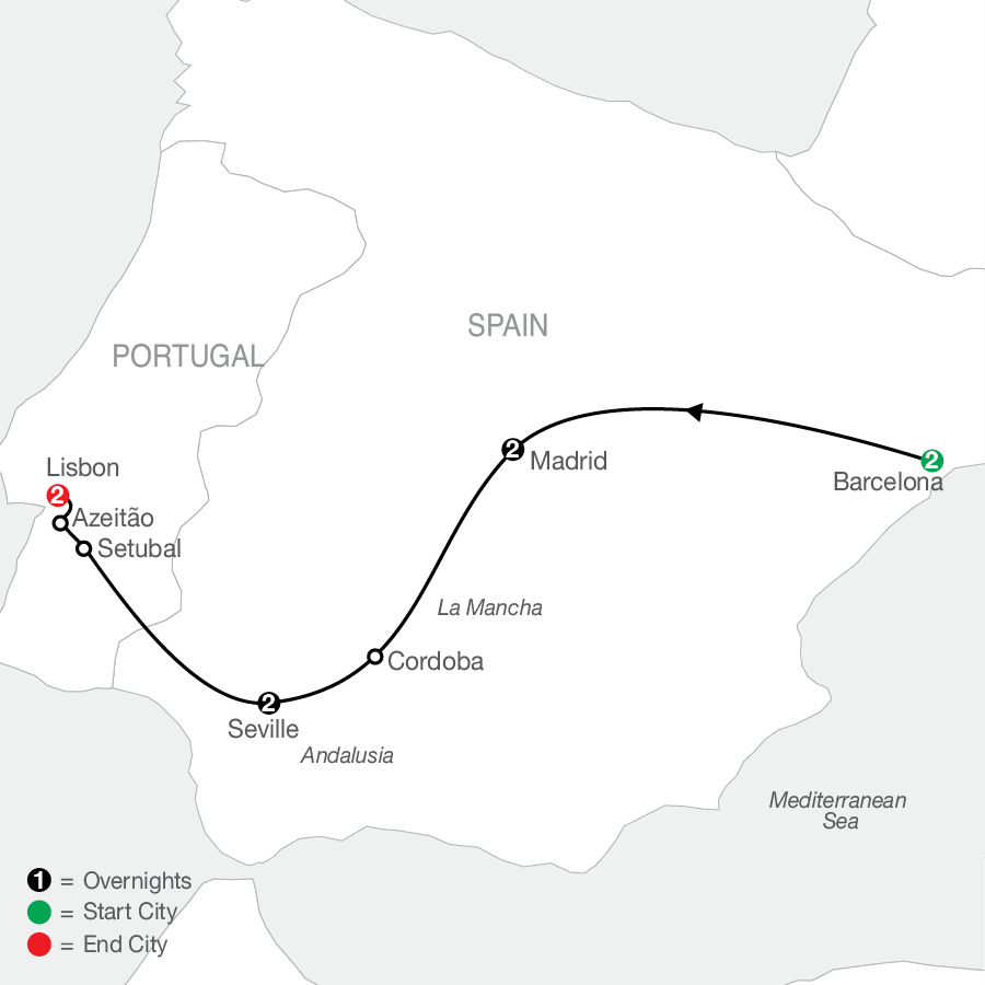 Highlights of Spain and Portugal tour map