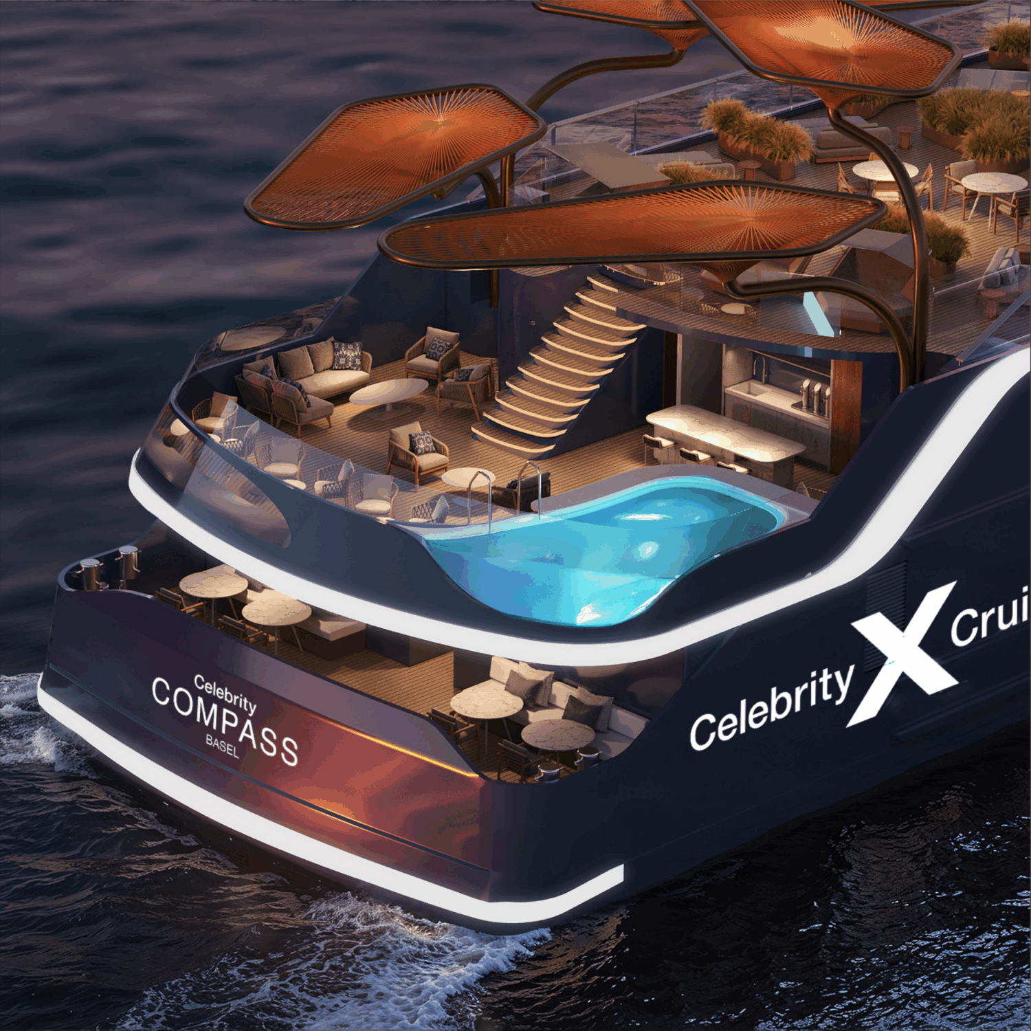 Top-deck pool by the river