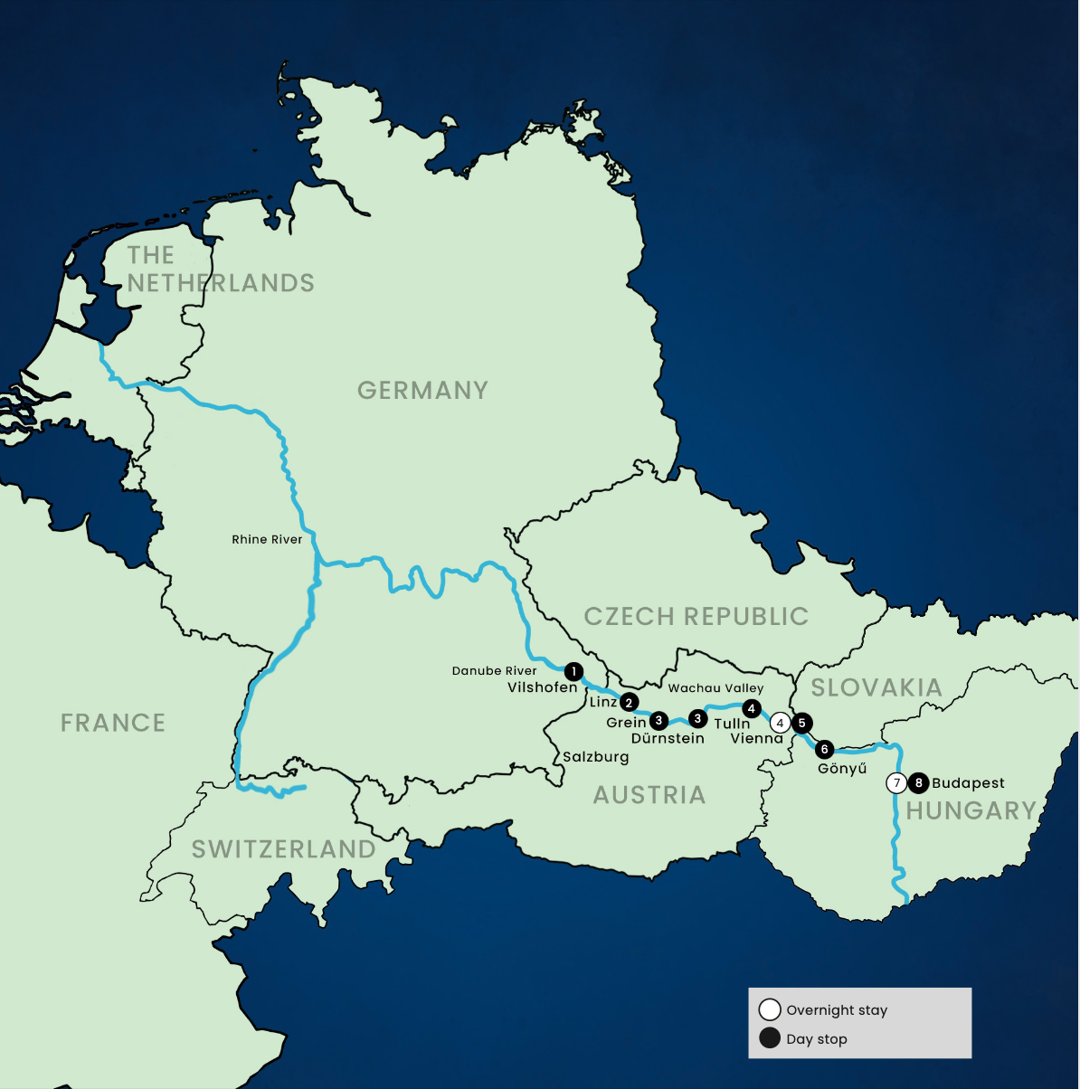 The Danube Vienna & Budapest (start Vilshofen) itinerary map