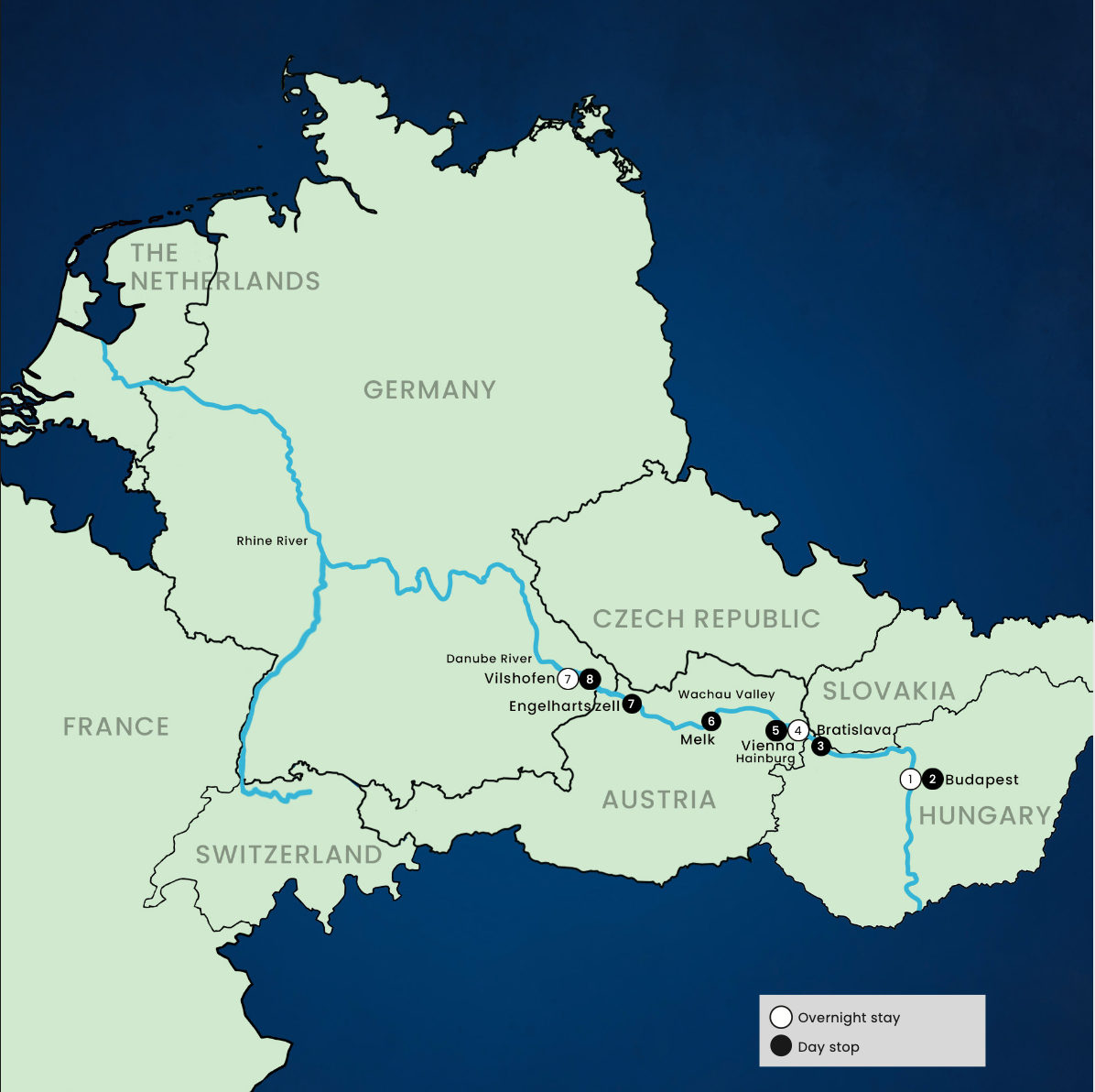 The Danube Vienna & Budapest (start Budapest) itinerary map