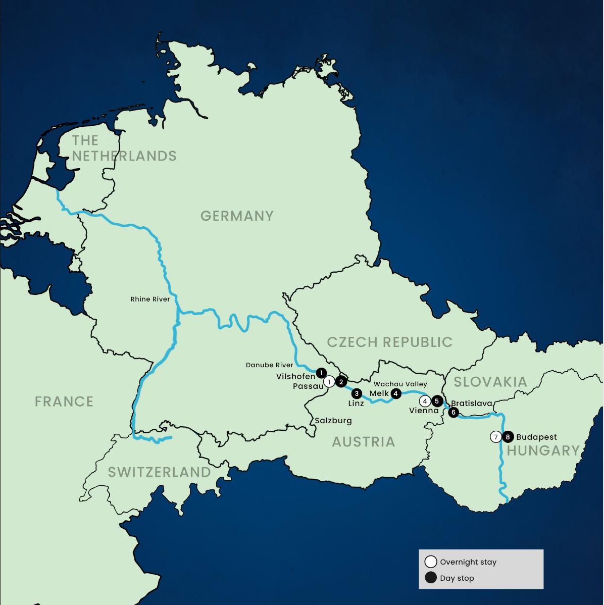 Danube Vilshofen to Budapest Christmas Markets itinerary map