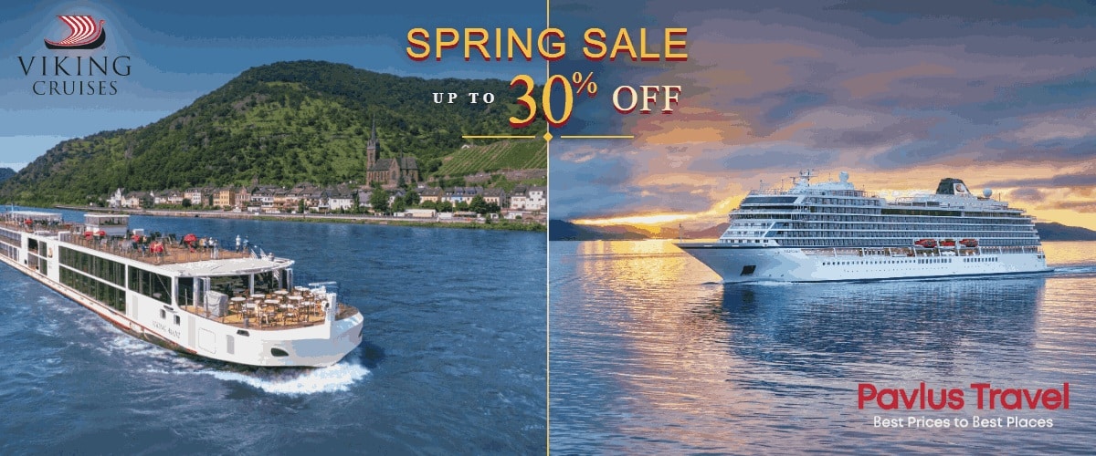 Viking Spring Sale - Up to 30% Off - Expires May 31. Save up to 30% on select 2026-2028 Viking River and Ocean voyages, plus FREE Airfare and $25 deposits on select sailings. Stack up to $1,300 extra onboard credit and $400 additional savings per couple. No service fees ever.