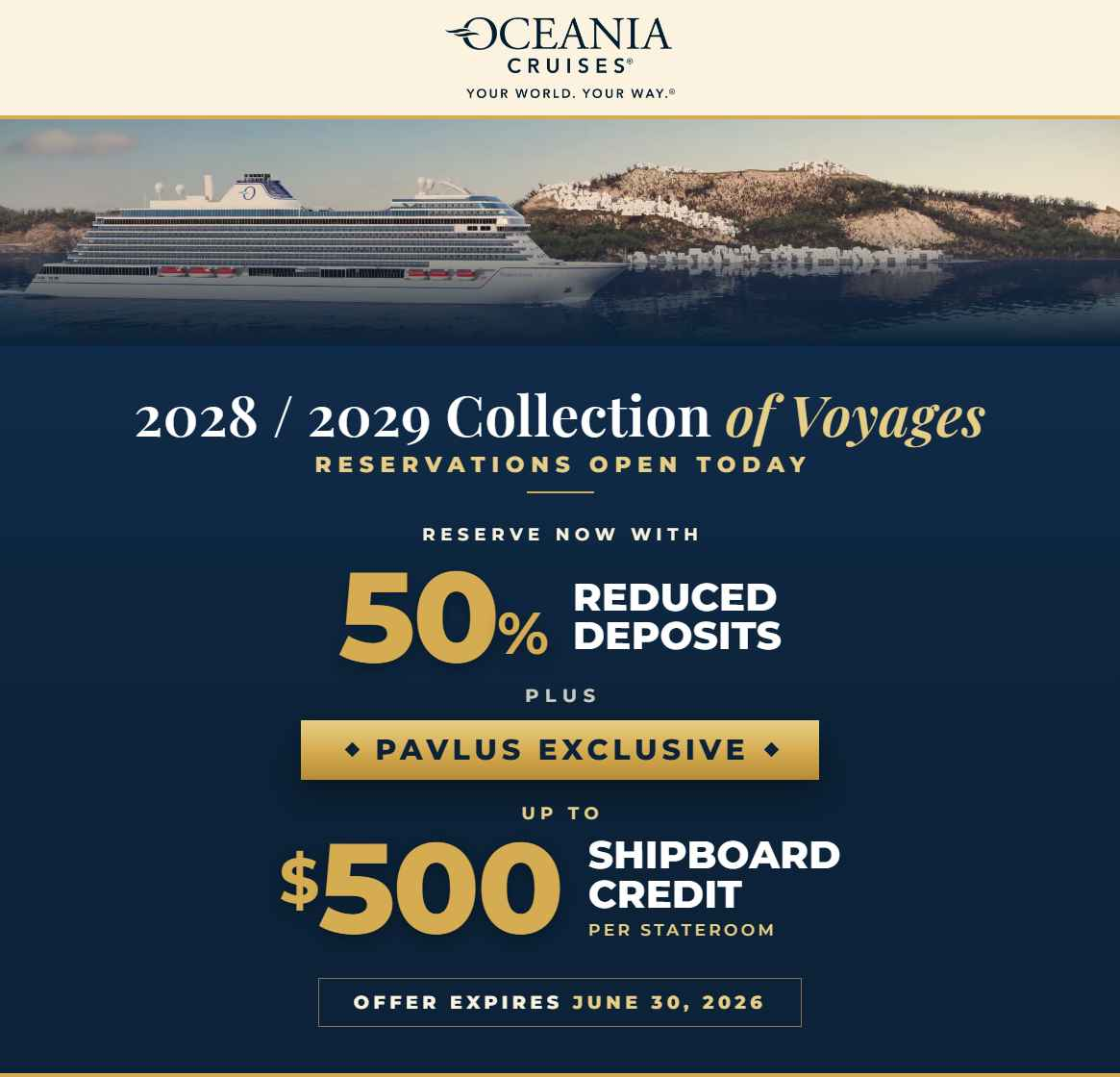 Oceania Cruises 2028 & 2029 Collection of Voyages &mdash; Open for Sale Today